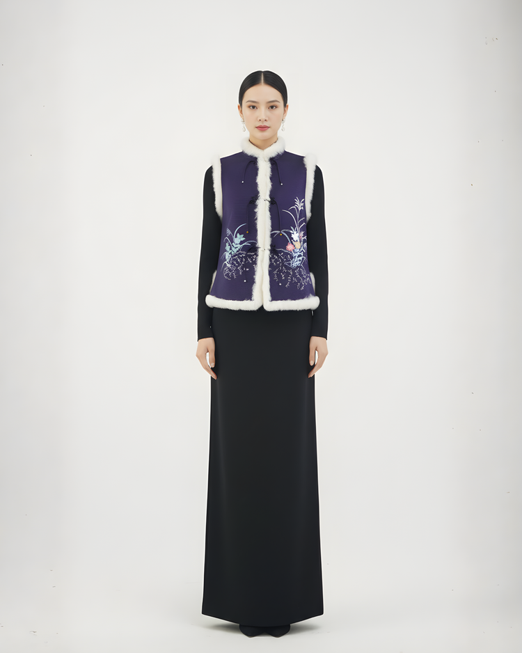 Purple Silk Vest with Rabbit Fur Trim (limited version) 紫色正絹兔毛馬甲（限量）