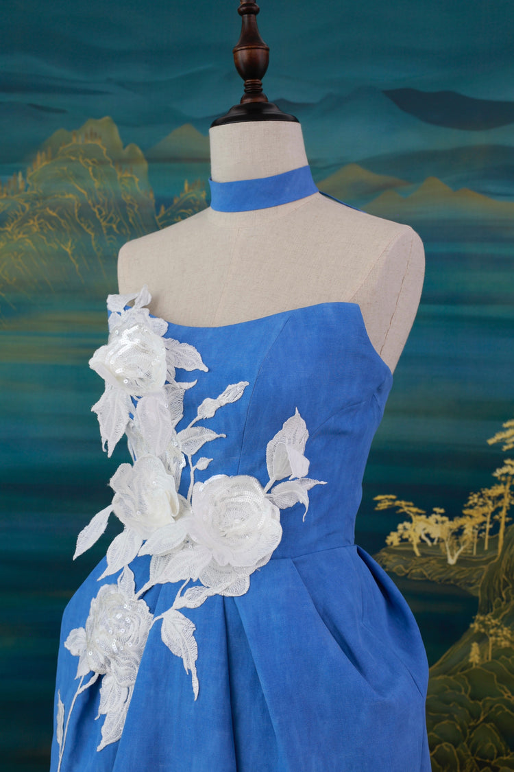 White Rose Relief Strapless Gown 立體玫瑰雕花抹胸禮裙