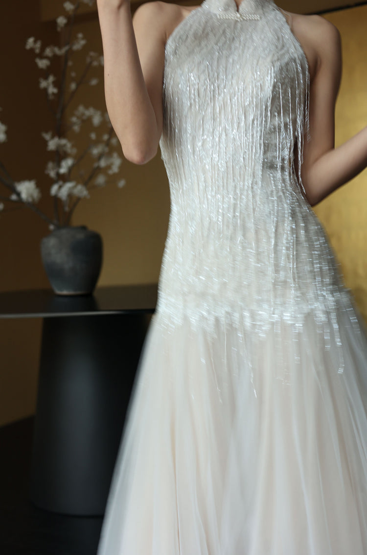 Pearl Fringe Halterneck Cheongsam Gown 珍珠流蘇掛頸旗袍晚禮裙
