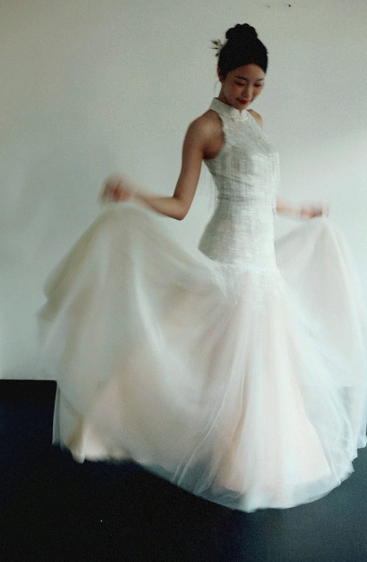Pearl Fringe Halterneck Cheongsam Gown 珍珠流蘇掛頸旗袍晚禮裙