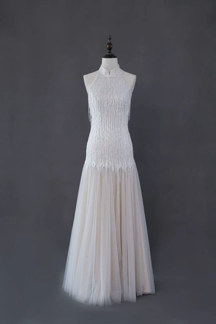 Pearl Fringe Halterneck Cheongsam Gown 珍珠流蘇掛頸旗袍晚禮裙