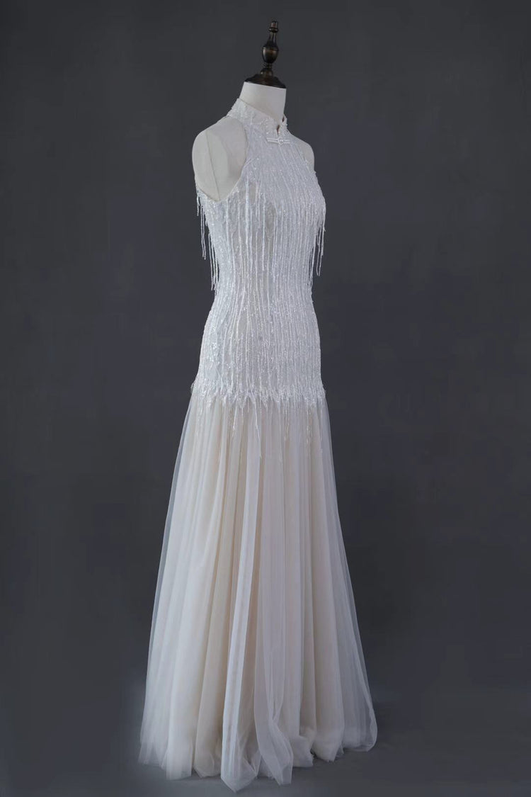 Pearl Fringe Halterneck Cheongsam Gown 珍珠流蘇掛頸旗袍晚禮裙