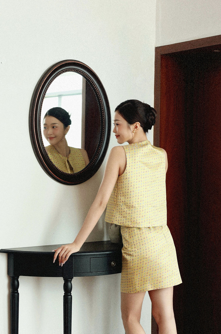 Yellow Song Brocade Vest & Skirt Set 黃色宋錦馬甲短裙套裝