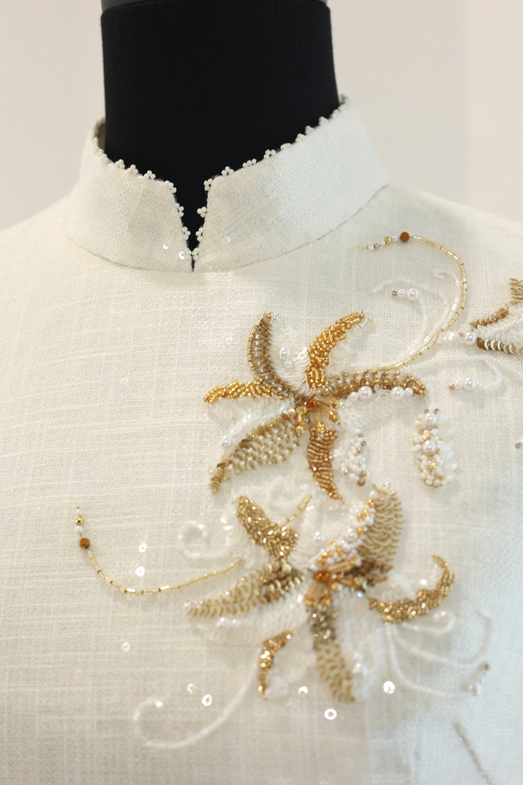 Golden Embroidered Sequin Short Cheongsam 金絲刺繡閃片旗袍短裙