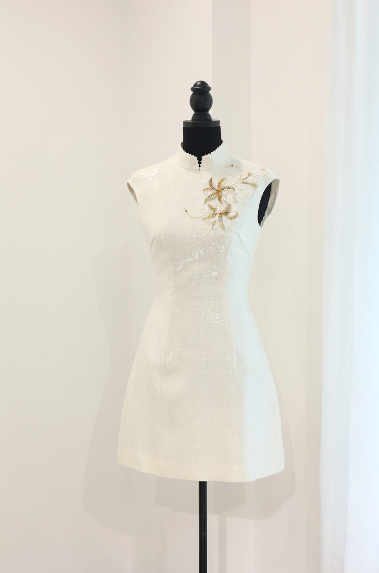 Golden Embroidered Sequin Short Cheongsam 金絲刺繡閃片旗袍短裙