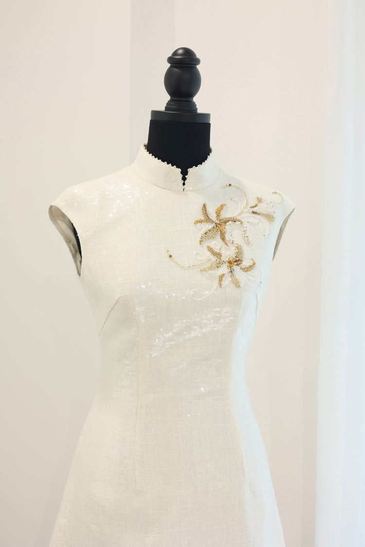 Golden Embroidered Sequin Short Cheongsam 金絲刺繡閃片旗袍短裙