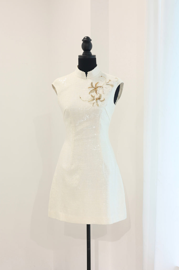 Golden Embroidered Sequin Short Cheongsam 金絲刺繡閃片旗袍短裙
