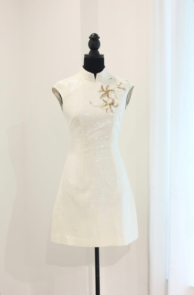 Golden Embroidered Sequin Short Cheongsam 金絲刺繡閃片旗袍短裙