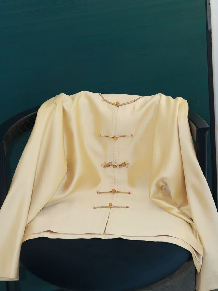 Silk Wool Blend Song Brocade Fringe Coat 絲毛拼接宋錦流蘇外套