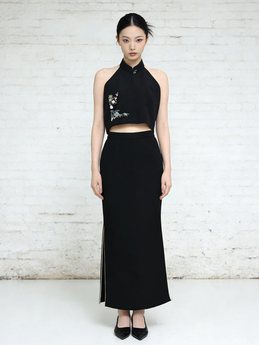 Black Seiken Backless Set 黑色正絹鏤背新中式套裝 (Exclusive Piece 孤品)