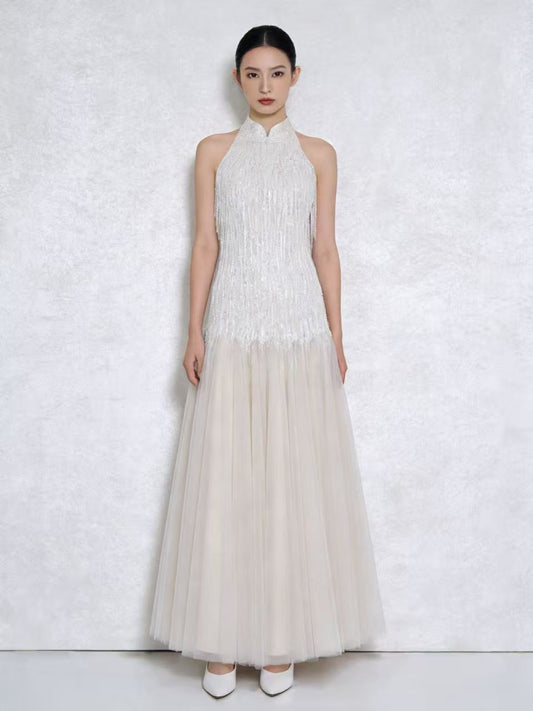 Pearl Fringe Halterneck Cheongsam Gown 珍珠流蘇掛頸旗袍晚禮裙