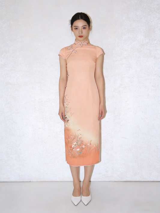 Peach Gradient Seiken Cheongsam 蜜桃漸變正絹旗袍 (Exclusive Piece 孤品)