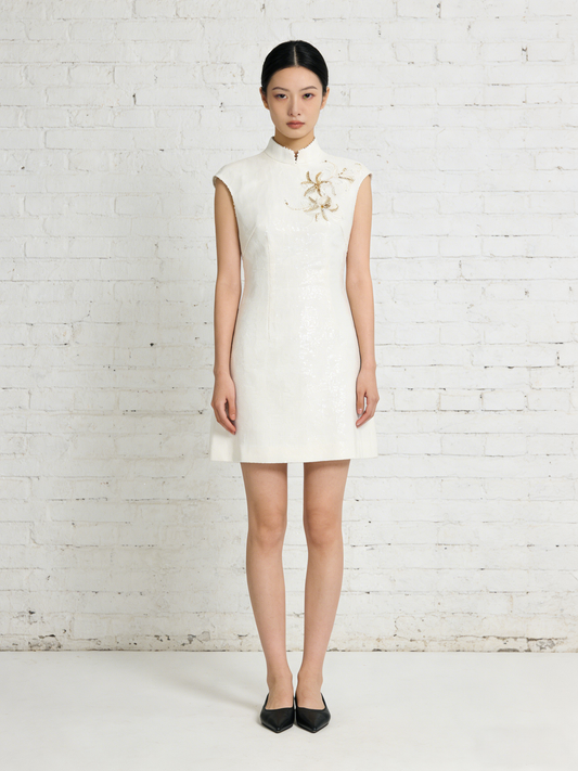 Golden Embroidered Sequin Short Cheongsam 金絲刺繡閃片旗袍短裙