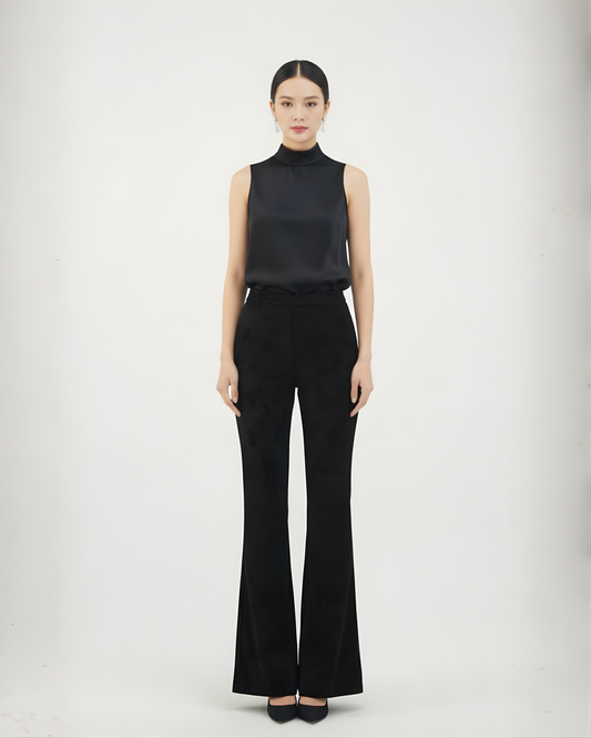 Black Xiangyun Silk Wide-leg Trousers 黑色香雲紗開衩長褲