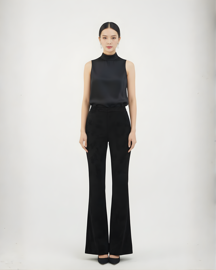 Black Xiangyun Silk Wide-leg Trousers 黑色香雲紗開衩長褲