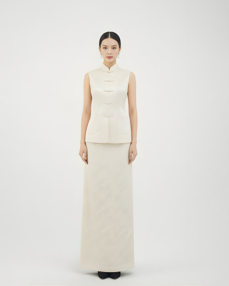 Ivory Silk Jacquard Vest Set 象牙白真絲提花馬甲套裝