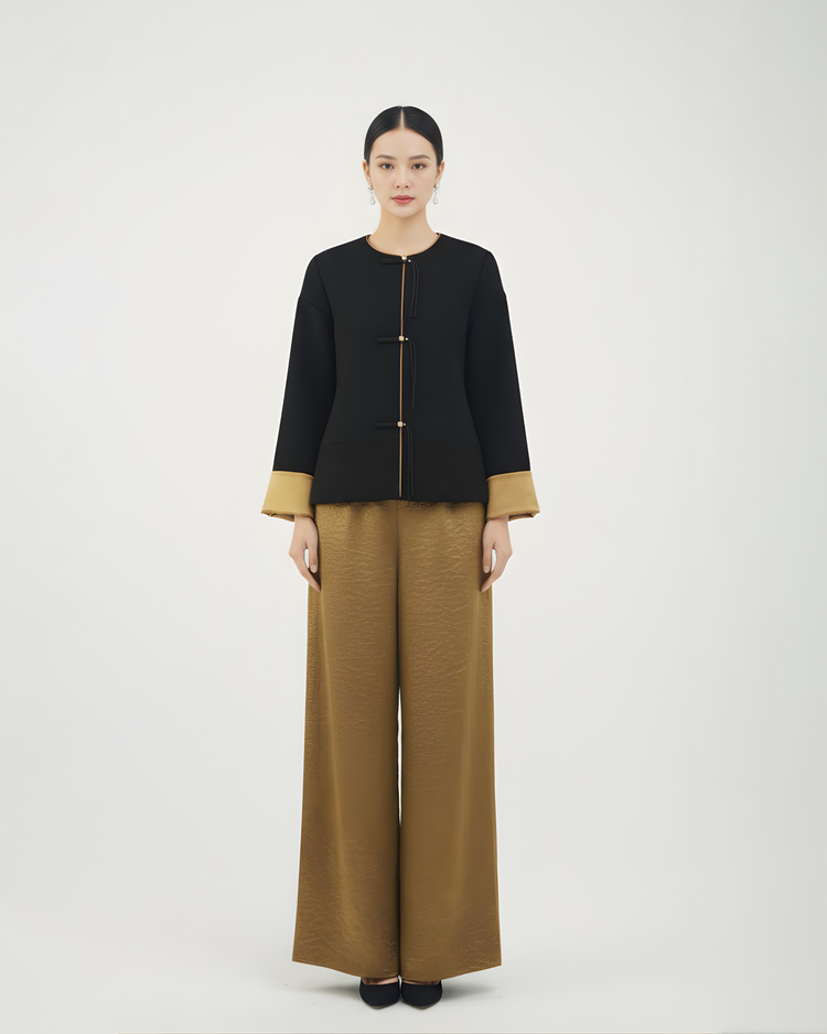 Black Acetate Turn-Up Sleeve Lightweight Jacket 黑色醋酸金色翻袖薄外套