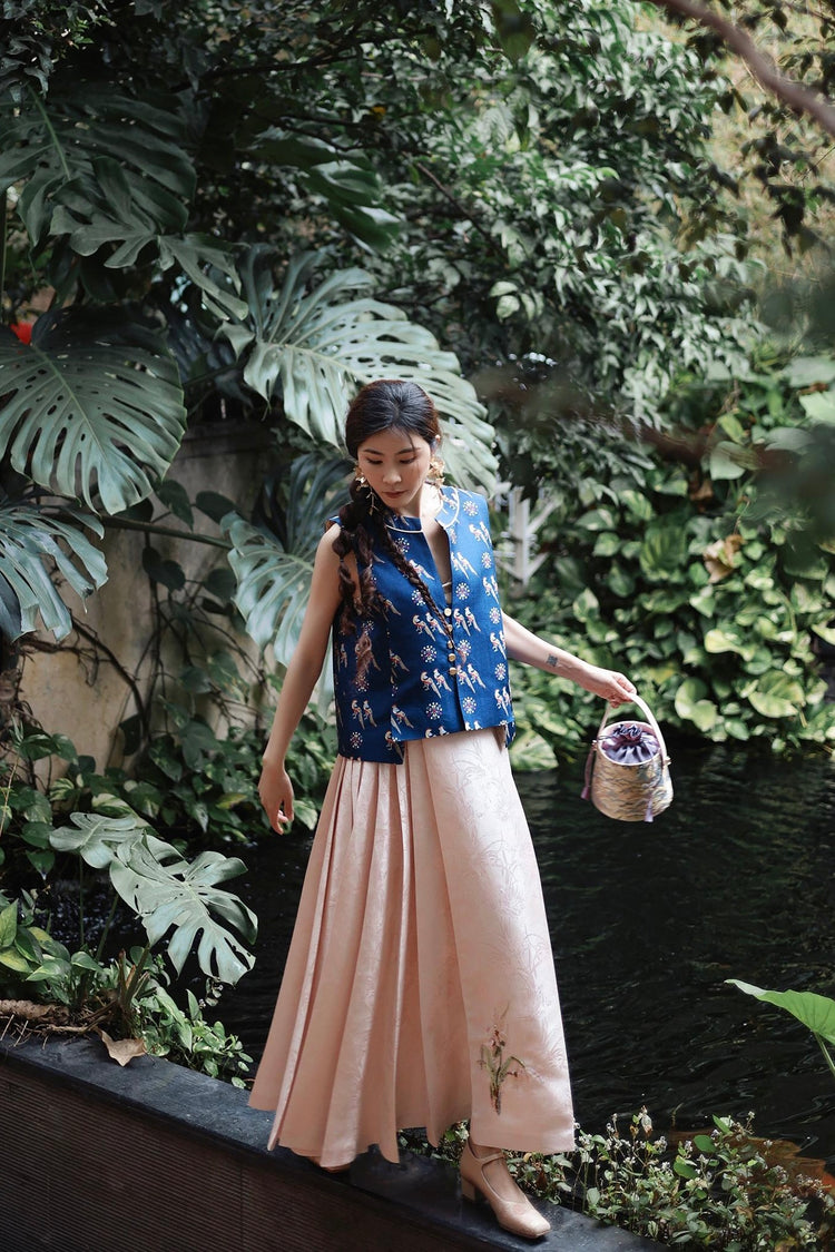 Brocade Pink Jacquard French Embroidered Mamian Skirt 織錦緞粉色提花法式刺繡馬面裙