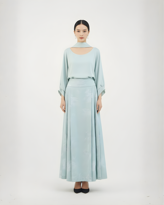 Jade Green Horse-Face Skirt with Orchid Brocade 蘭花提花碧色馬面裙