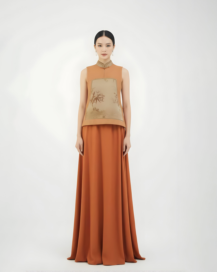 Orange Silk-Blend Zhang Velvet Vest 秋菊色絲毛漳絨馬甲