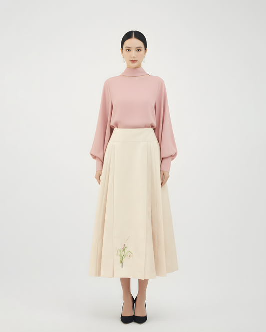 Brocade Pink Jacquard French Embroidered Mamian Skirt 織錦緞粉色提花法式刺繡馬面裙