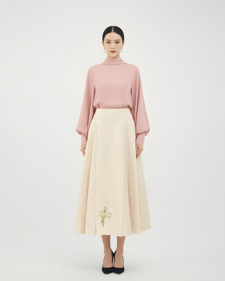 Brocade Pink Jacquard French Embroidered Mamian Skirt 織錦緞粉色提花法式刺繡馬面裙