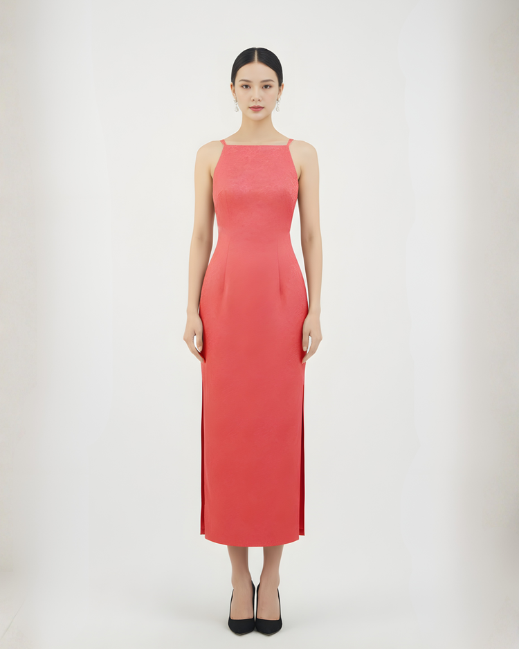Peony Mist – Pink Silk Jacquard Dress 牡丹煙霞・粉紅真絲提花連衣裙