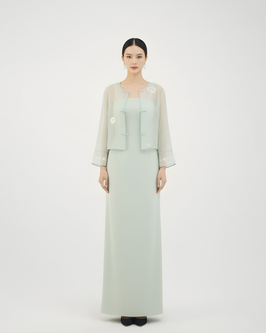 Soft Green Hand-Embroidered Sheer Jacket(Exclusive Piece) 嫩草綠手繡紗外套(孤品)