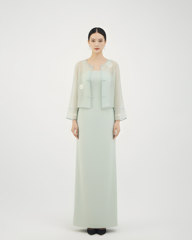 Soft Green Hand-Embroidered Sheer Jacket(Exclusive Piece) 嫩草綠手繡紗外套(孤品)