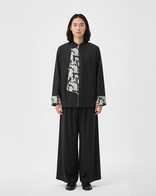 Men's Tang Jacket with Double Cocoon Silk and Song Brocade 雙宮絲拼接宋錦男士唐裝