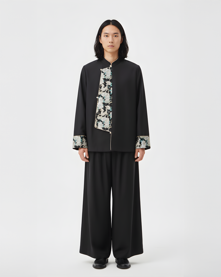 Men's Tang Jacket with Double Cocoon Silk and Song Brocade 雙宮絲拼接宋錦男士唐裝