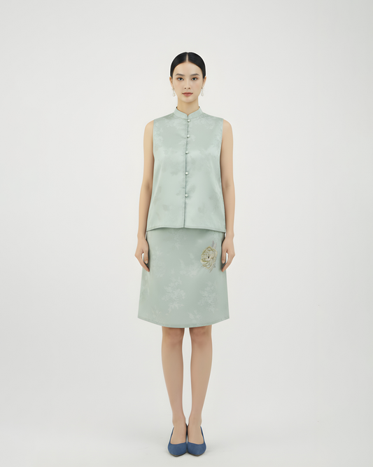 Mint Green Hand-Embroidered Sheer Sleeveless Set (Exclusive Piece) 薄荷綠手繡紗無袖套裝(孤品)