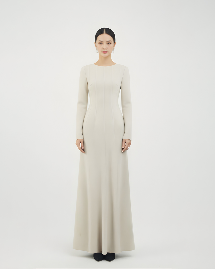 Moon White Long-Sleeve Gown 月白長袖禮服裙