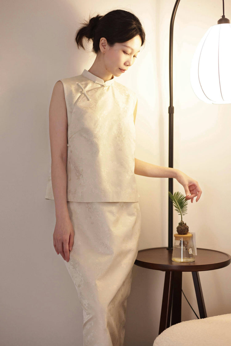 Pearl White Song brocade vest set 珍珠白宋錦馬甲套裝