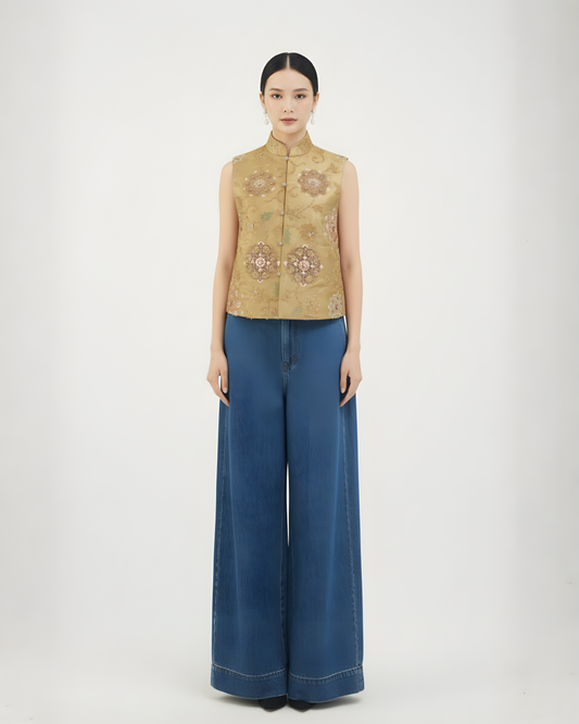 Golden Tang Blossom Brocade Vest  (Exclusive Piece) 鎏金唐花宴西陣織馬甲（孤品）