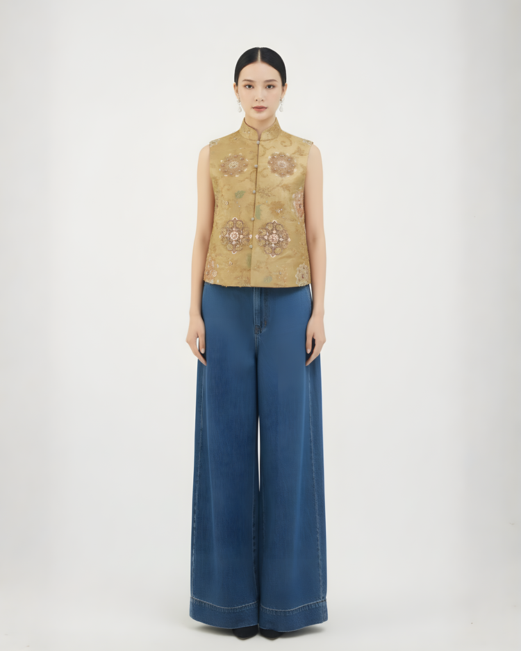 Golden Tang Blossom Brocade Vest  (Exclusive Piece) 鎏金唐花宴西陣織馬甲（孤品）