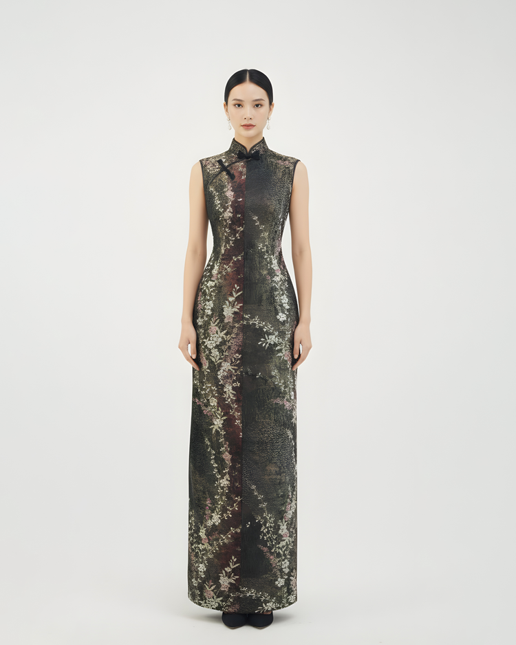 Ember Bloom Nishijin Brocade Qipao (Exclusive Piece) 鎏火夜蔓·西陣織旗袍 （孤品）