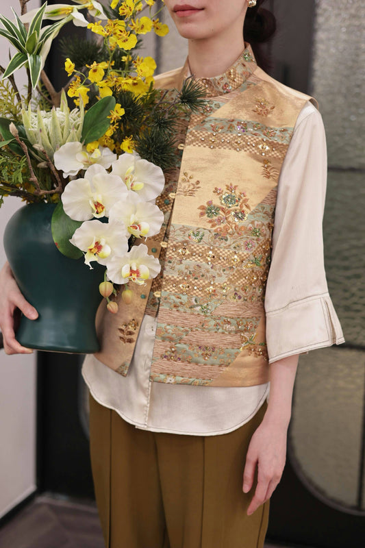 Gold-dusted French Embroidery Floral Nishijin Brocade Vest (Exclusive Piece) 金粉法繡繁花西陣織馬甲(孤品)