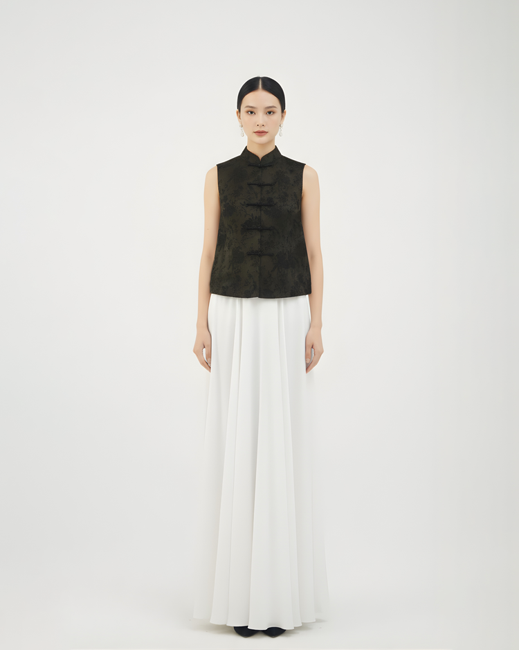 Ink Black Silk Jacquard Vest 墨色真絲提花馬甲