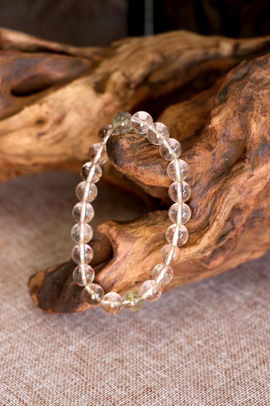 Frosted Quartz & Rutilated Stone Bracelet 白晶髮影手串