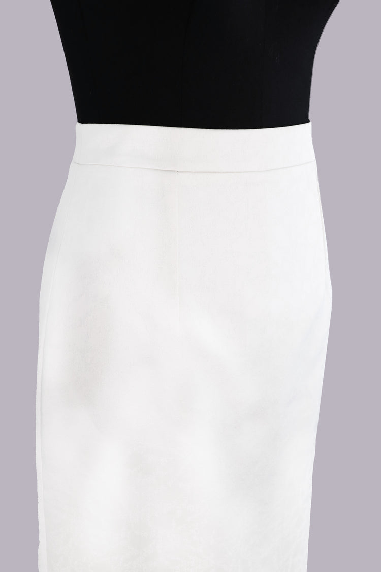 White Silk Jacquard Midi Skirt 白色真絲提花中長裙
