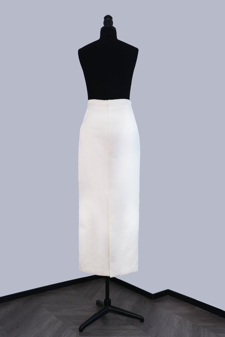 White Silk Jacquard Midi Skirt 白色真絲提花中長裙