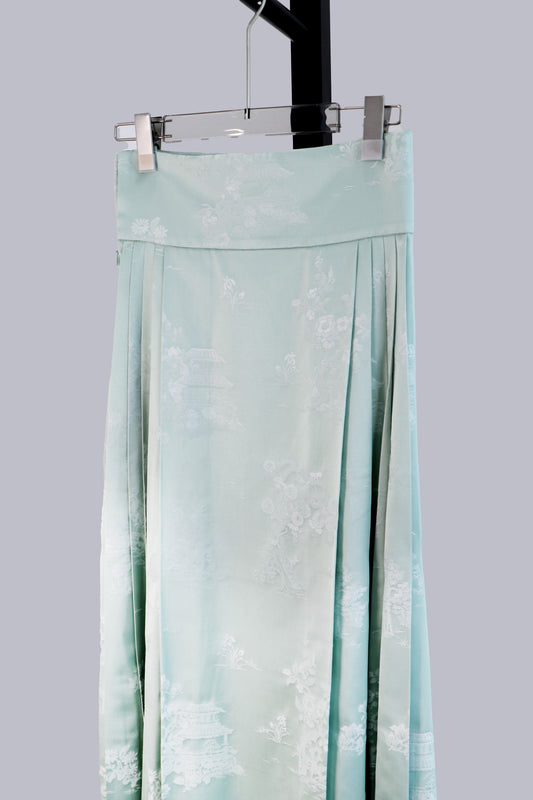 Jade Green Horse-Face Skirt with Orchid Brocade 蘭花提花碧色馬面裙