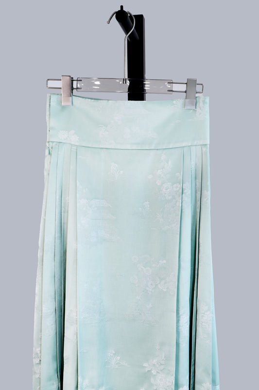 Jade Green Horse-Face Skirt with Orchid Brocade 蘭花提花碧色馬面裙