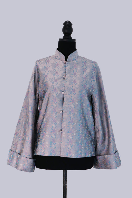 Silver-Lavender Song Brocade Jacket with Mandarin Collar 銀紫宋錦立領織花外套