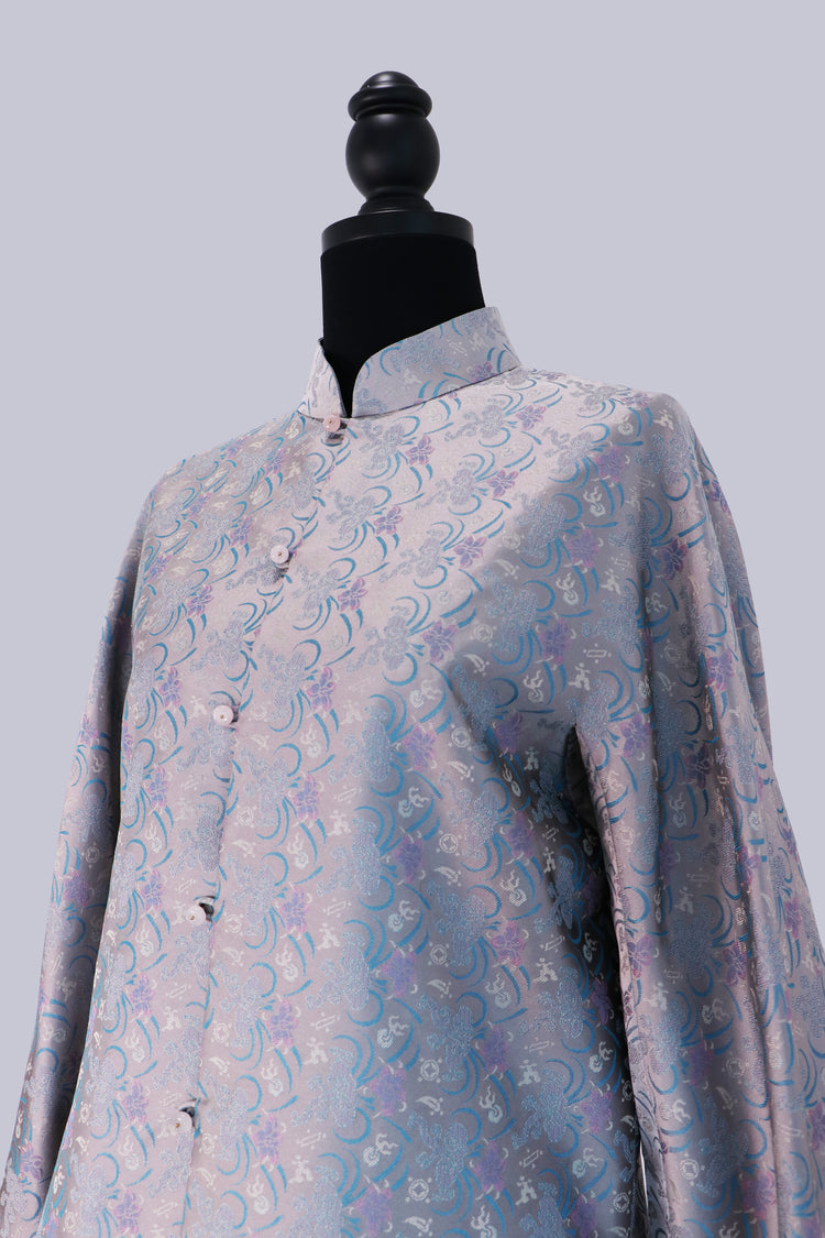 Silver-Lavender Song Brocade Jacket with Mandarin Collar 銀紫宋錦立領織花外套