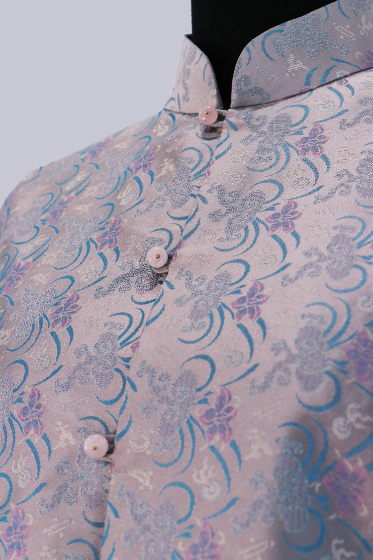 Silver-Lavender Song Brocade Jacket with Mandarin Collar 銀紫宋錦立領織花外套