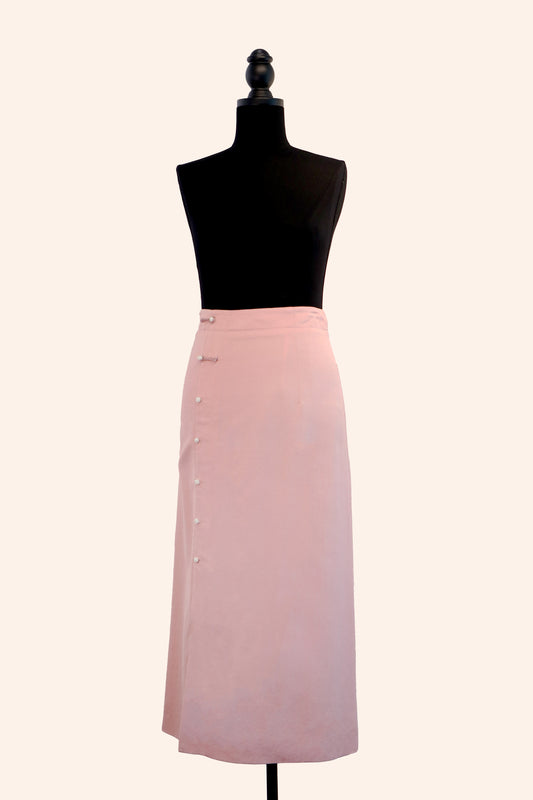 Silk Skirt with Decorative Frog Buttons 粉色真絲一字扣假襟半裙
