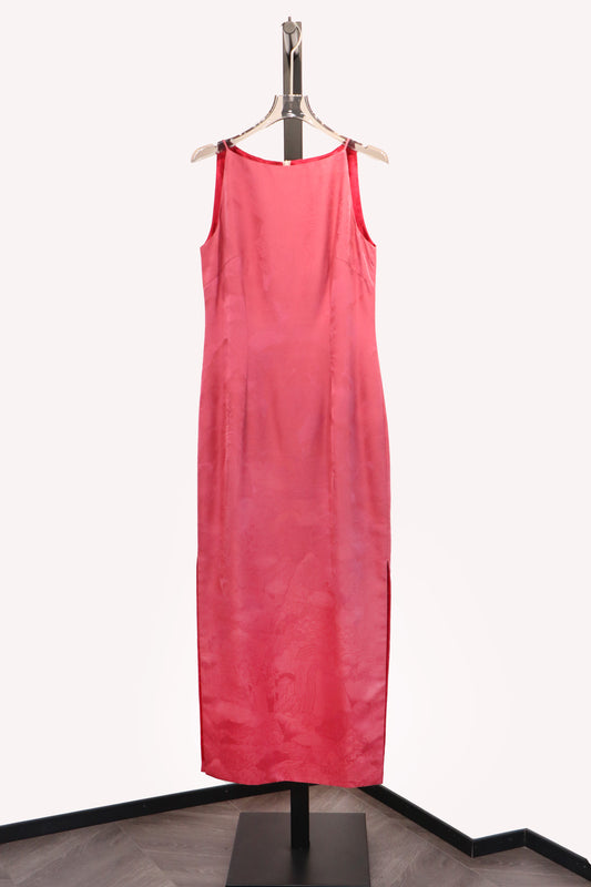 Peony Mist – Pink Silk Jacquard Dress 牡丹煙霞・粉紅真絲提花連衣裙