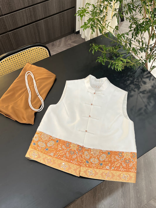"Huameng" Nishijin Brocade Panel Vest  (Exclusive Piece) 華夢西陣織拼接馬甲（孤品）